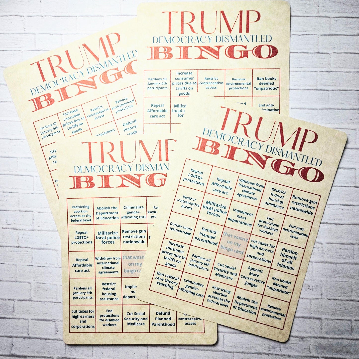 Trump Bingo Card | Trump 2024 Presidency Dark Humor Anti-Trump Satire | Democracy Dismantled | Trump 2024