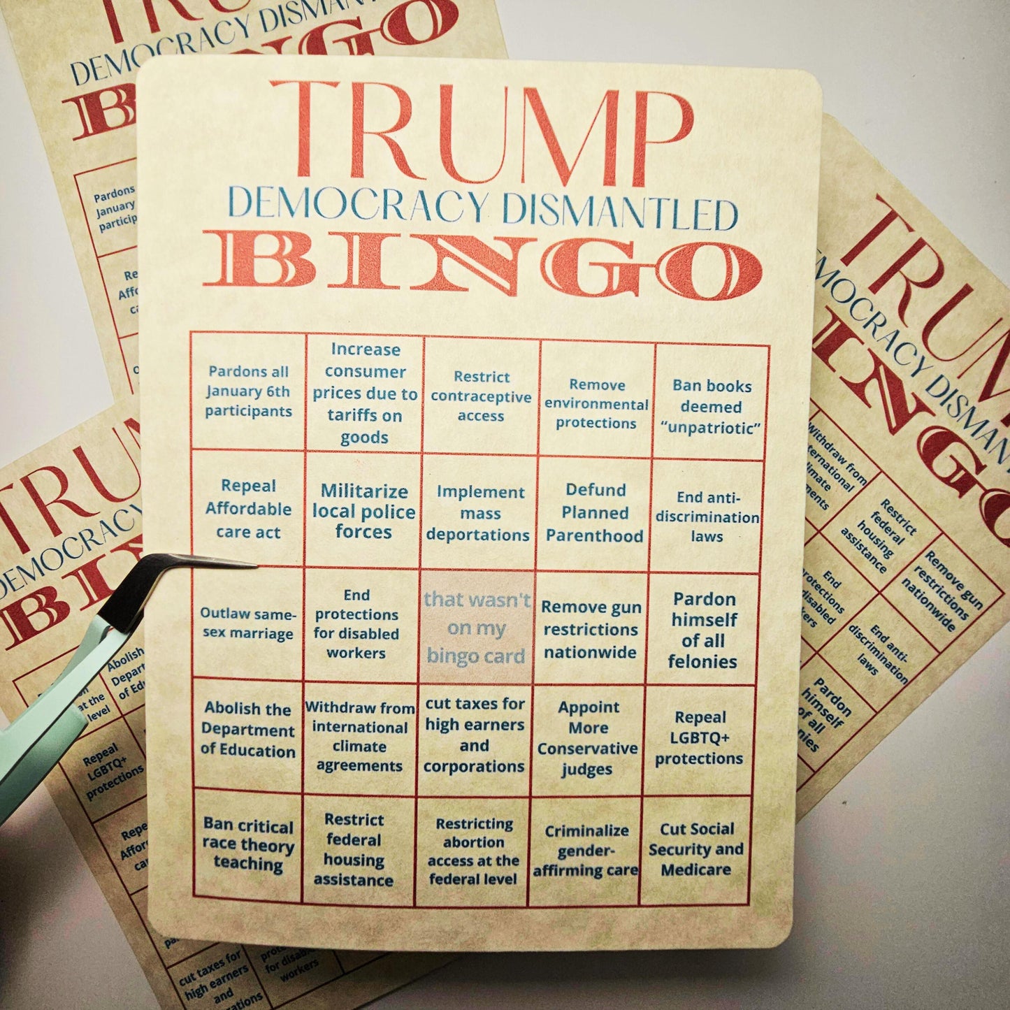 Trump Bingo Card | Trump 2024 Presidency Dark Humor Anti-Trump Satire | Democracy Dismantled | Trump 2024