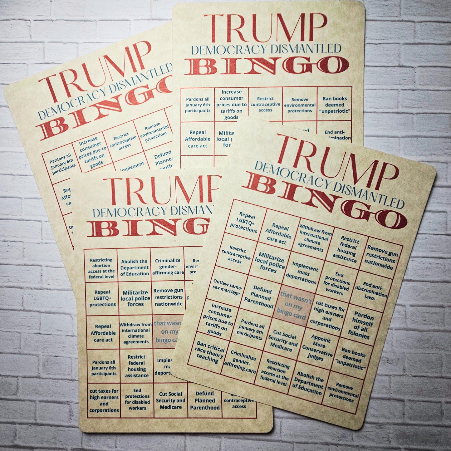 Trump Bingo Card | Trump 2024 Presidency Dark Humor Anti-Trump Satire | Democracy Dismantled | Trump 2024