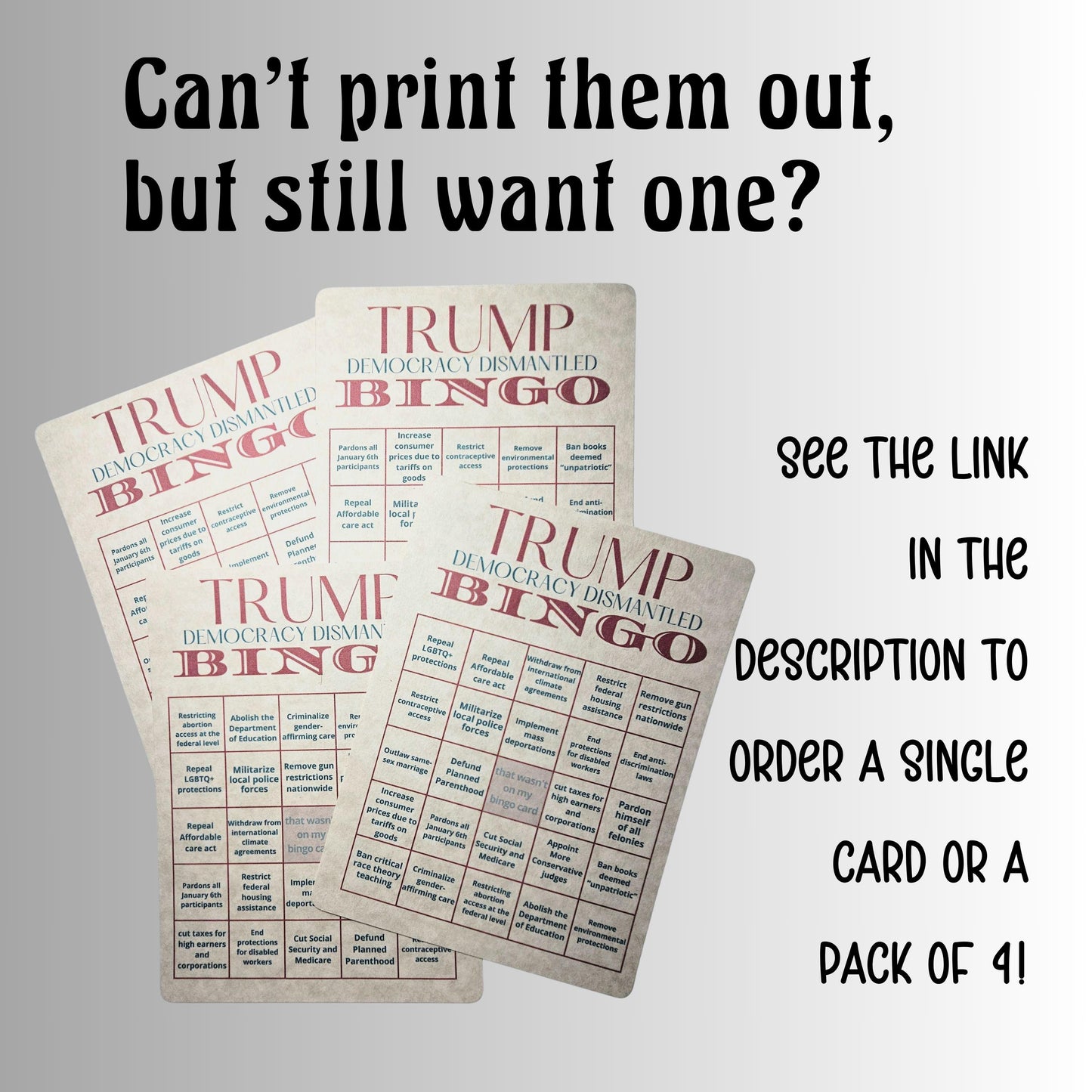 Trump Bingo Card | Trump 2024 Presidency Dark Humor Anti-Trump Satire | Democracy Dismantled | Trump 2024 | Digital Download