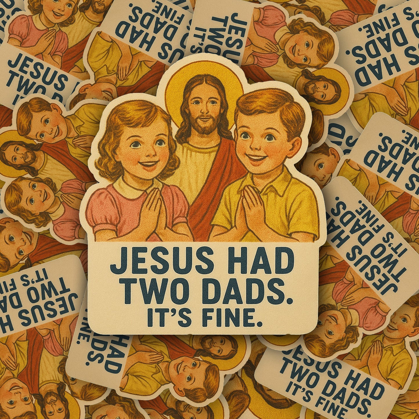 Pride Sticker LGBTQ+ Funny Jesus Had Two Dads Political Humor PRIDE Month Rainbow Decal