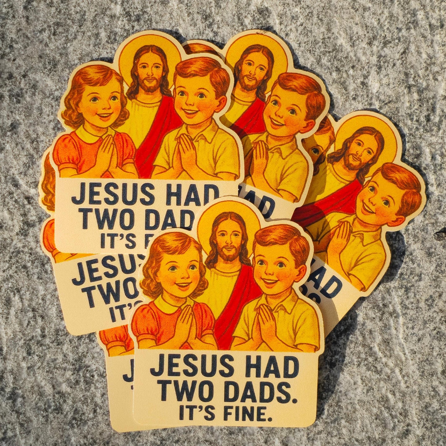 Pride Sticker LGBTQ+ Funny Jesus Had Two Dads Political Humor PRIDE Month Rainbow Decal